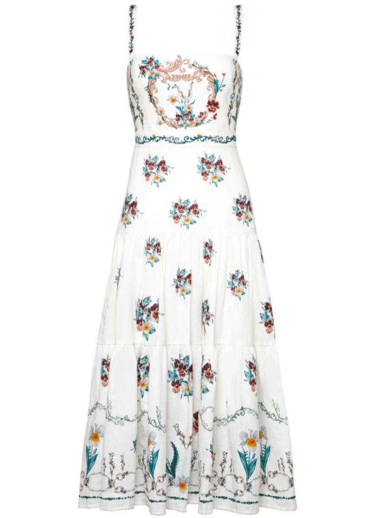 embroidered tiered midi dress Embroidered Tiered Midi Dress with V-Neck Design main image 1