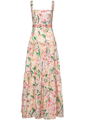 Lima Spaghetti Strap Tiered Maxi Dress in Jardinera