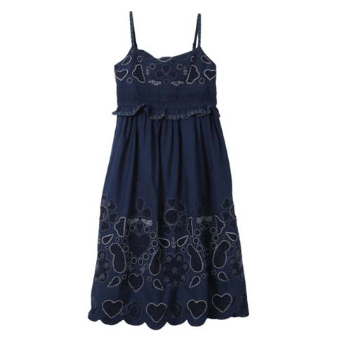 Jeanetta Eyelet Sleeveless Midi Dress in Navy