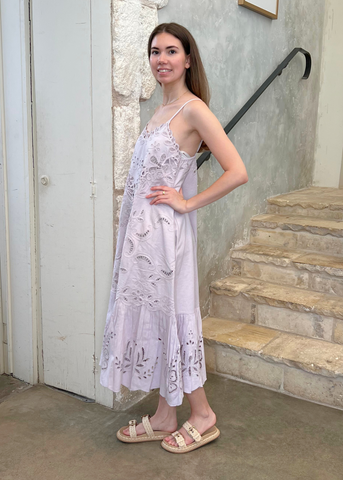 Iyla Soutache Spaghetti Strap Midi Dress in Lilac