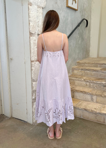 Iyla Soutache Spaghetti Strap Midi Dress in Lilac