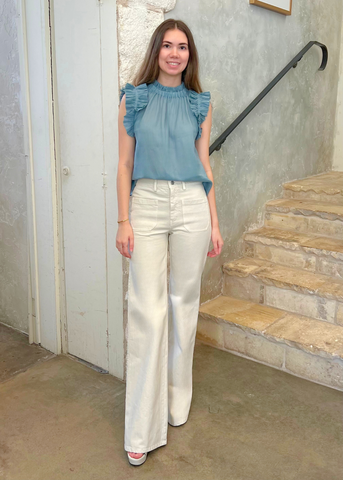 Anise Ramie Flutter Sleeve Top in Blue