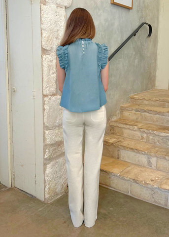 Anise Ramie Flutter Sleeve Top in Blue