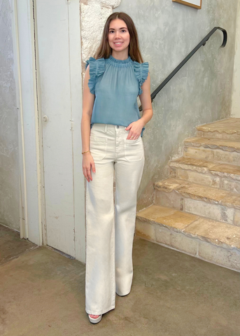 Anise Ramie Flutter Sleeve Top in Blue