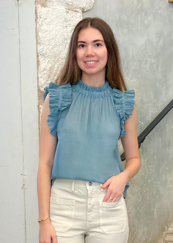 Anise Ramie Flutter Sleeve Top in Blue