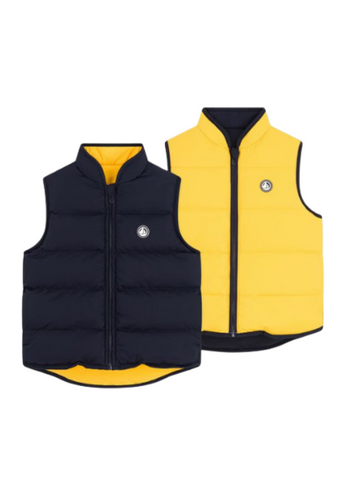 Two-Tone Reversible Puffer Vest in Navy + Yellow
