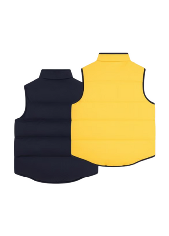 Two-Tone Reversible Puffer Vest in Navy + Yellow