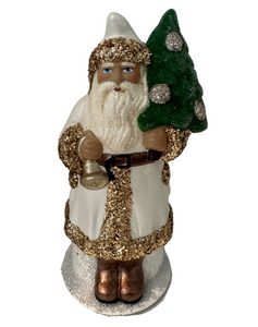 Glittered Santa with Gold Bell + Fir Tree