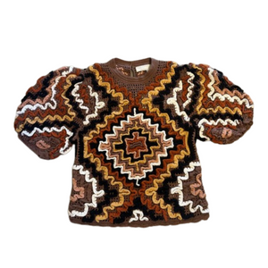 Kalila Short Sleeve Crochet Sweater Top in Opalite
