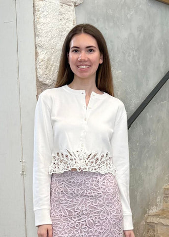 Iyla Soutache Side-Slit Midi Skirt in Lilac