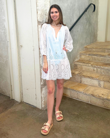Ashley Eyelet Half Sleeve Coverup in White
