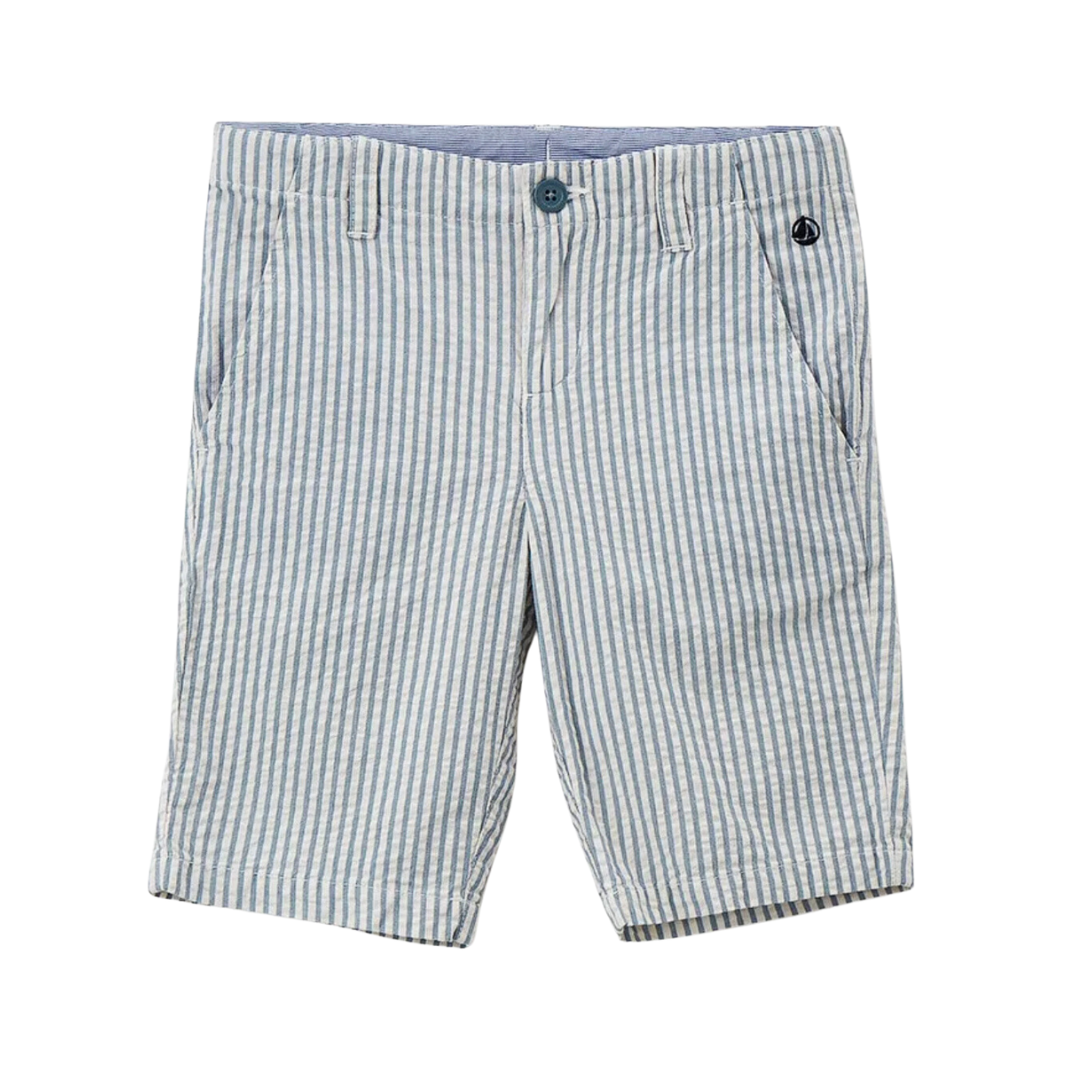 Kid's Striped Seersucker Shorts in Brut/Marsh