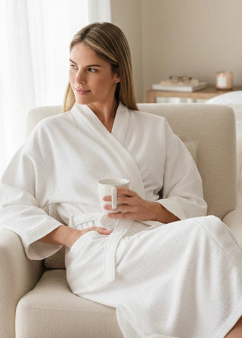Willow Weave Long Sleeve Kimono Robe In White