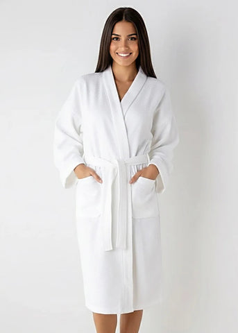 Willow Weave Long Sleeve Kimono Robe In White