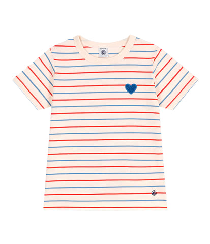 Short Sleeve Multi-Stripe Tee in Red + Blue