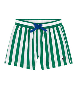 Striped Swim Shorts in Green + White