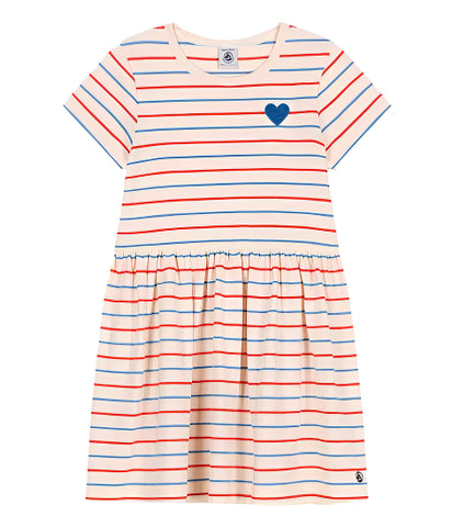 Multi-Stripe Short Sleeve Dress in Red + Blue