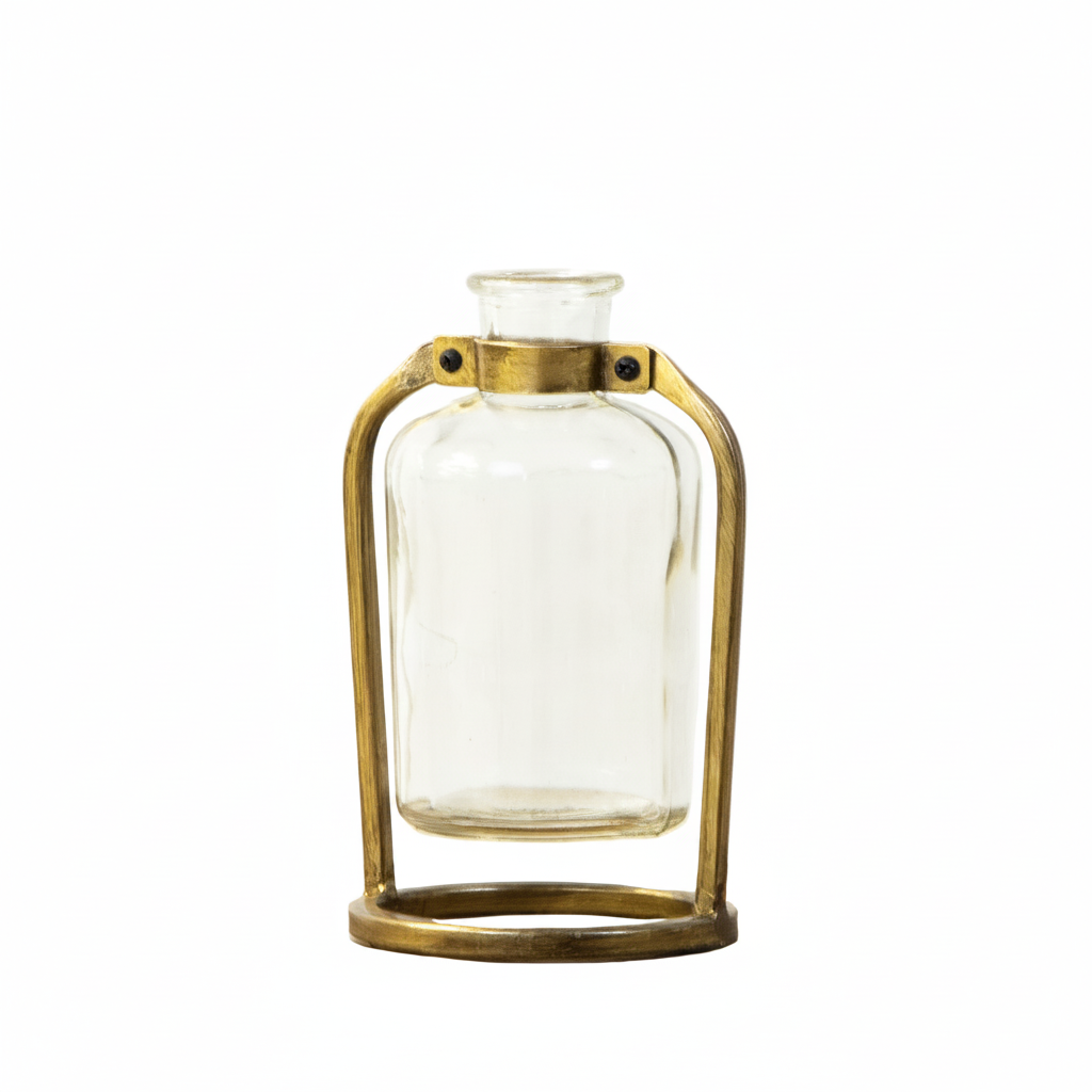 Brass Framed Short Neck Bud Vase