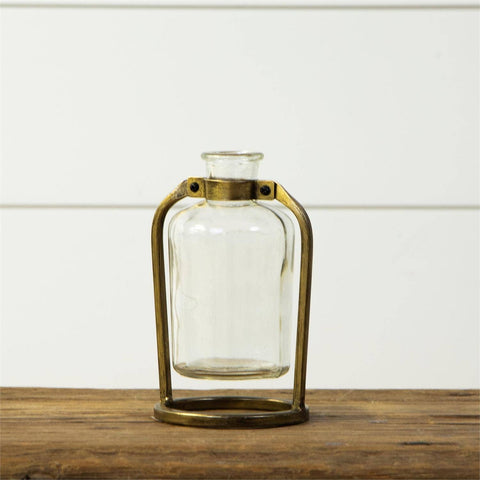 Brass Framed Short Neck Bud Vase