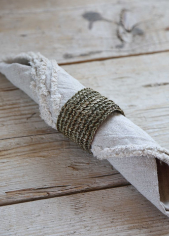 Woven Abaca Napkin Ring in Green