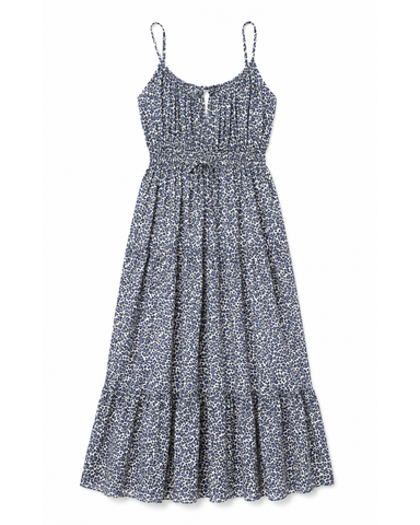 Abigail Georgette Smocked Waist Maxi Dress In Marsh + Navy