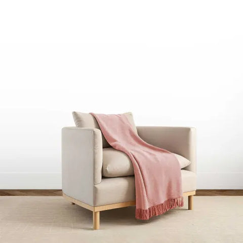 Classic Baby Alpaca Fringed Throw In English Rose