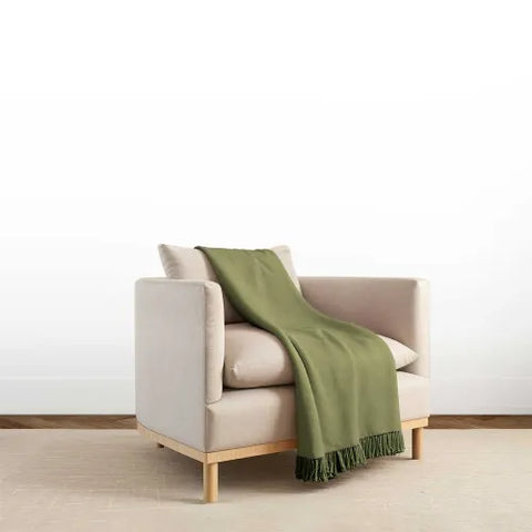 Classic Baby Alpaca Fringed Throw In Racing Green