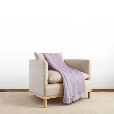 Classic Baby Alpaca Fringed Throw In Lavender