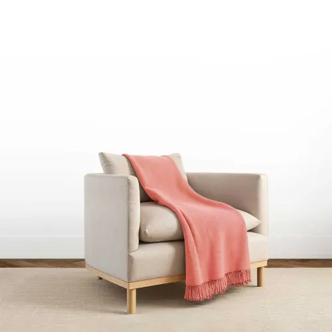 Classic Baby Alpaca Fringed Throw In Peach Rose