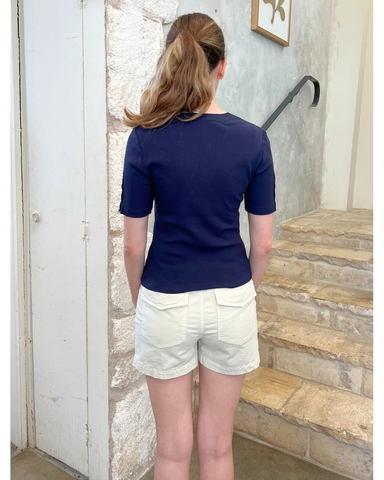 Adrian V-Neck Short Sleeve Ribbed Tee with Button Placket in Night Sky