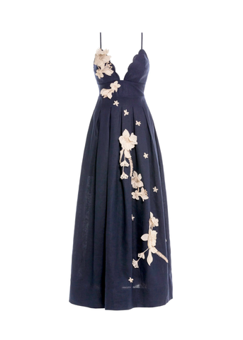 Sula 3-D Floral Applique Spaghetti Strap Maxi Dress in Cauca