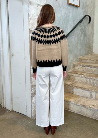 Alena Long Sleeve Fairisle Knit Sweater in Light Camel