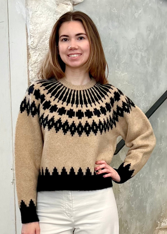 Alena Long Sleeve Fairisle Knit Sweater in Light Camel