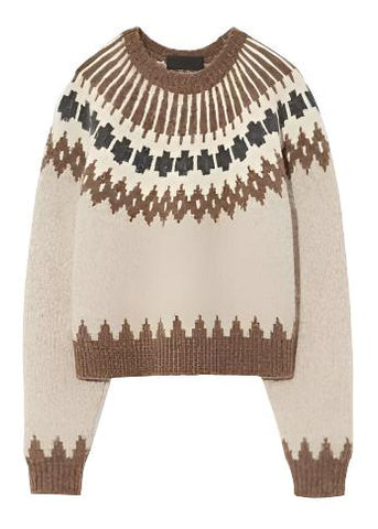 Alena Long Sleeve Fairisle Knit Sweater in Oatmeal