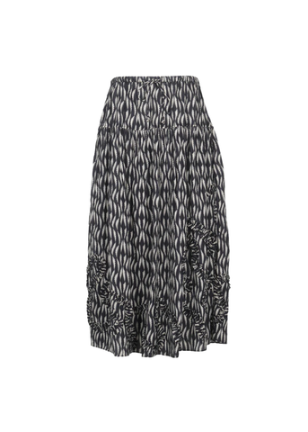 Alexandra Shadow Stripe Ruffled Cotton Midi Skirt in Graphite