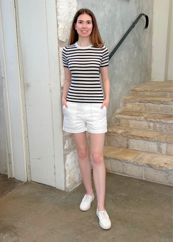 Cotton Herringbone Utility Short in Vintage Cream
