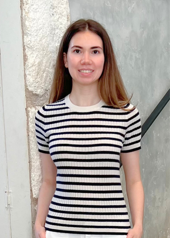 Alita Stripe Short Sleeve Kint Top in Ivory + Lapis
