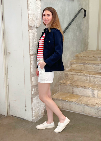 Alita Stripe Short Sleeve Kint Top in Ivory + Red