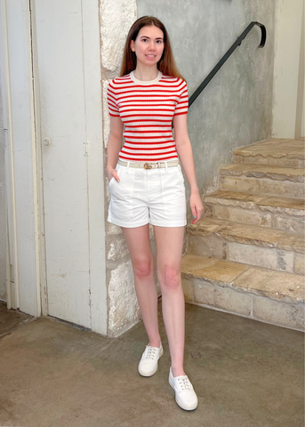 Cotton Herringbone Utility Short in Vintage Cream