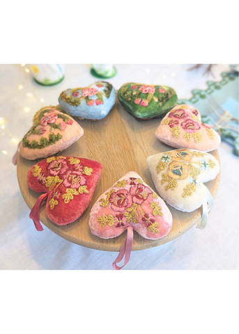 Miranda Gold Embroidered Silk Velvet Heart in Emerald