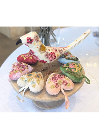 Miranda Gold Embroidered Silk Velvet Heart in Emerald