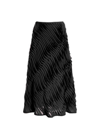 Amiko Chiffon Embroidered Midi Skirt in Noir
