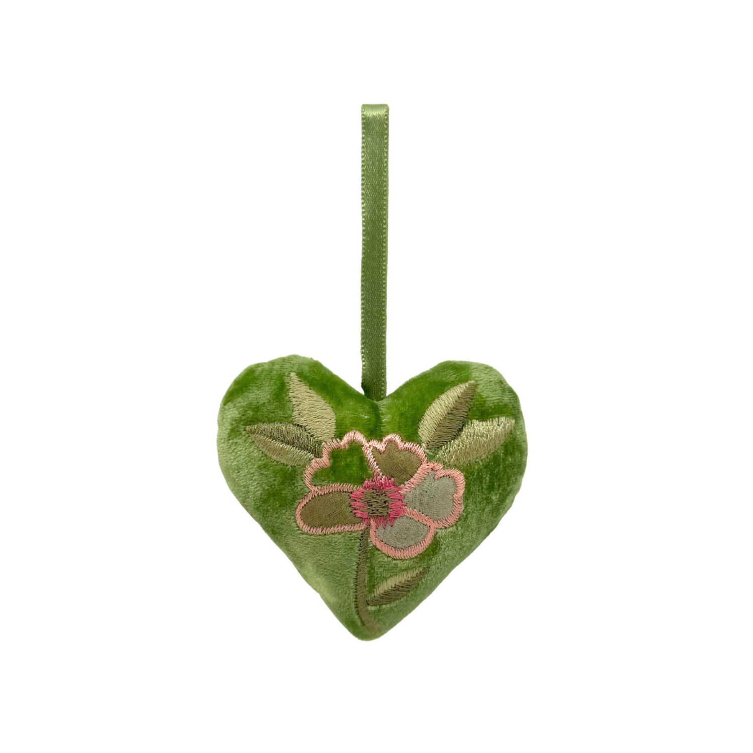 Annalisa Pink Embroidered Silk Velvet Heart in Emerald