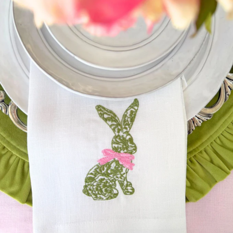 Toile Bunny Embroidered Linen Tea Towel