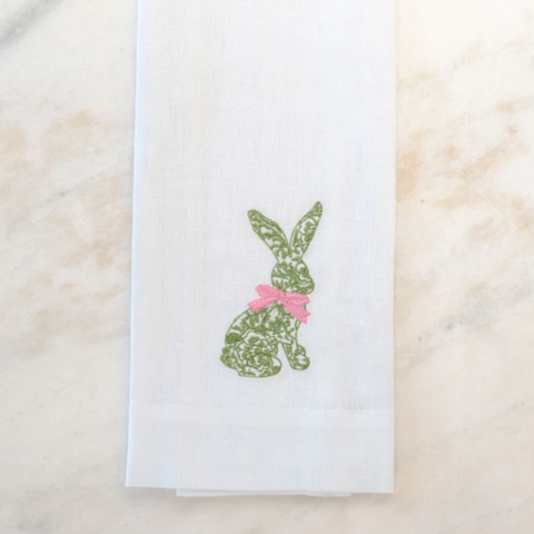 Toile Bunny Embroidered Linen Tea Towel