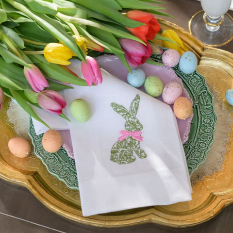 Toile Bunny Embroidered Linen Tea Towel