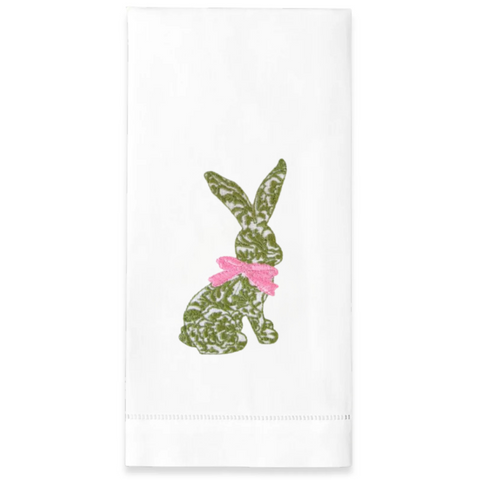 Toile Bunny Embroidered Linen Tea Towel