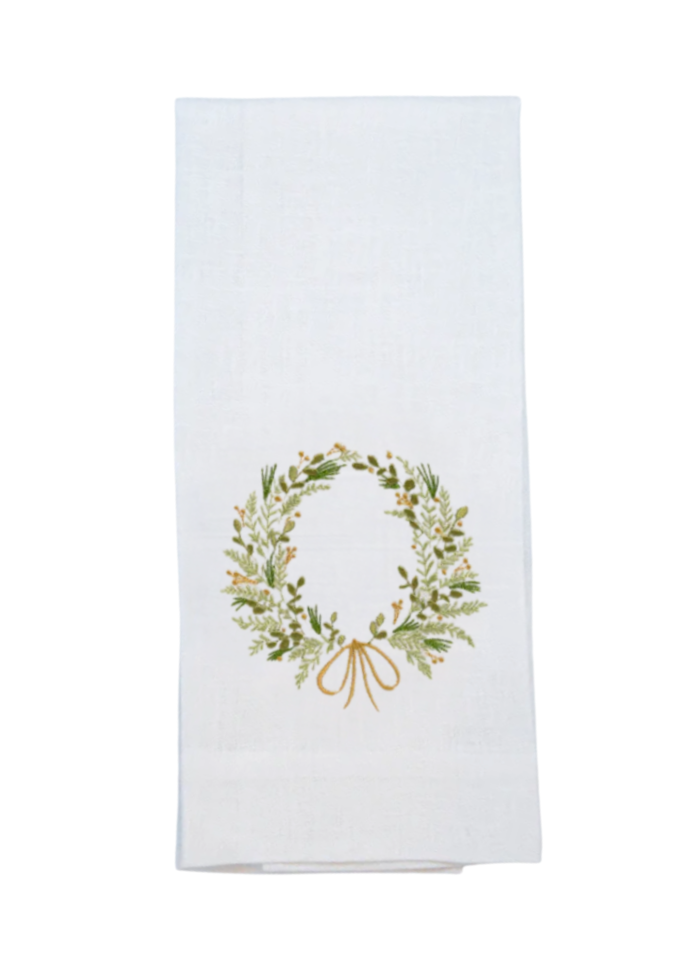 FM Wreath Embroidered Linen Tea Towel
