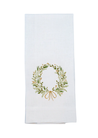 FM Wreath Embroidered Linen Tea Towel