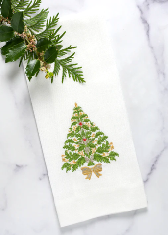 Italian Fir Embroidered Linen Tea Towel